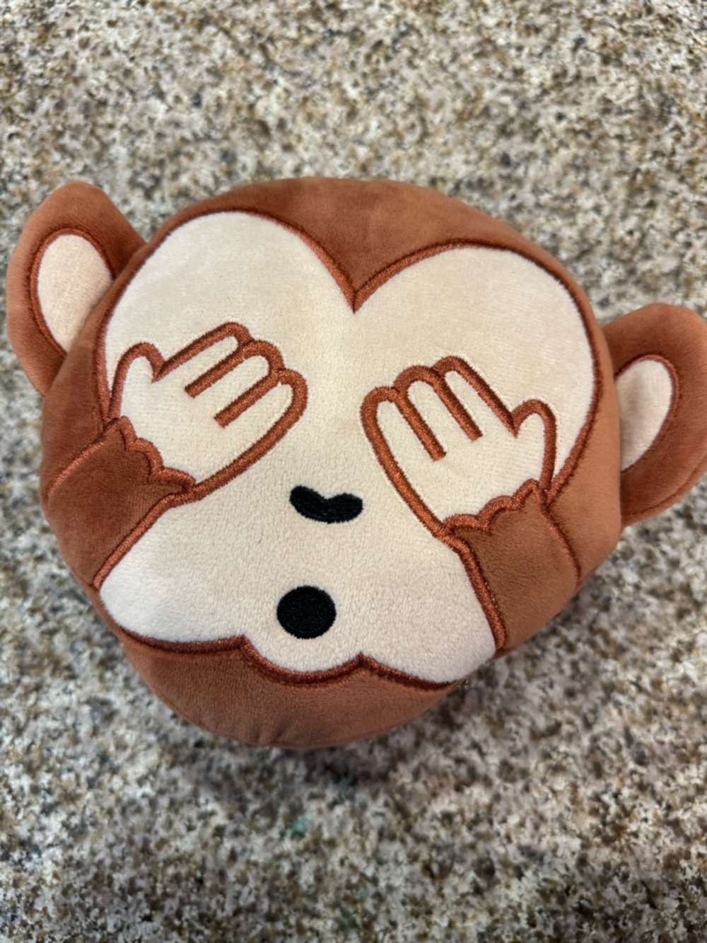Plush Monkey Face Pillow — Brown & Cream Emoji Style